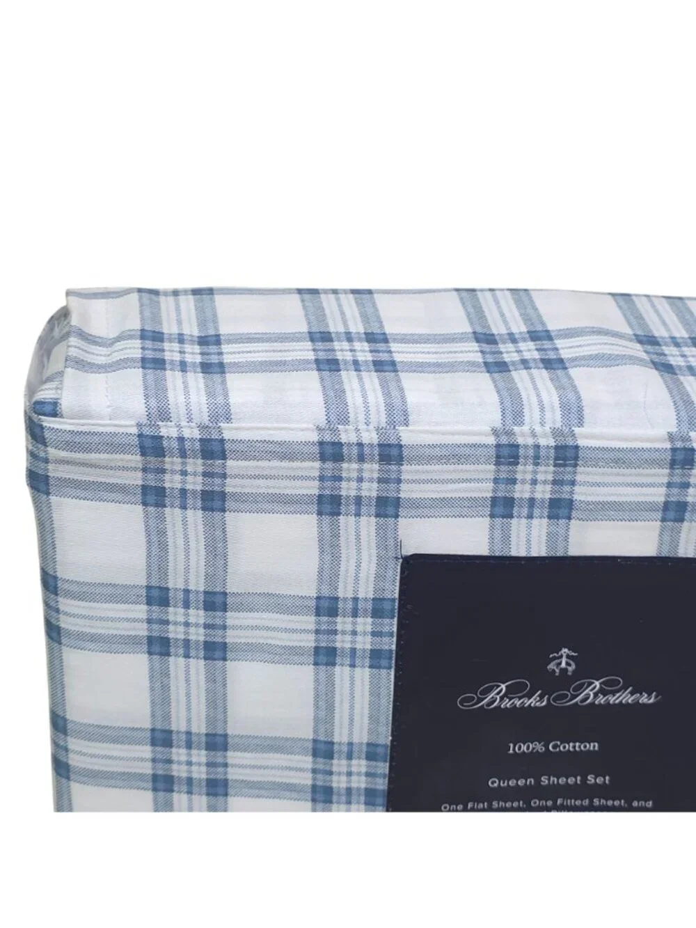 Brooks Brothers Plaid 100% Cotton Queen Sheet Set With PVC-Free Packaging